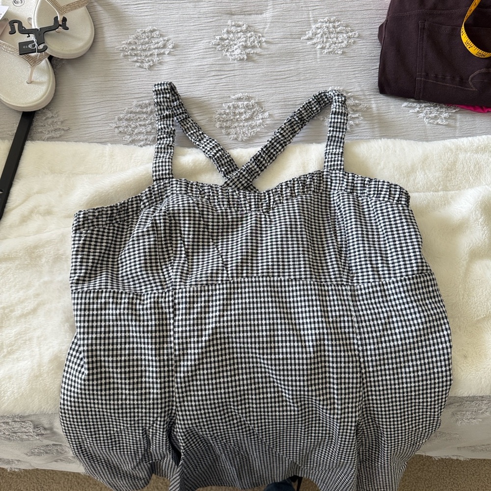 Anthropologie Maeve Sweatheart gingham Mini Dress Black White Pockets Sz XL - Picture 6 of 9